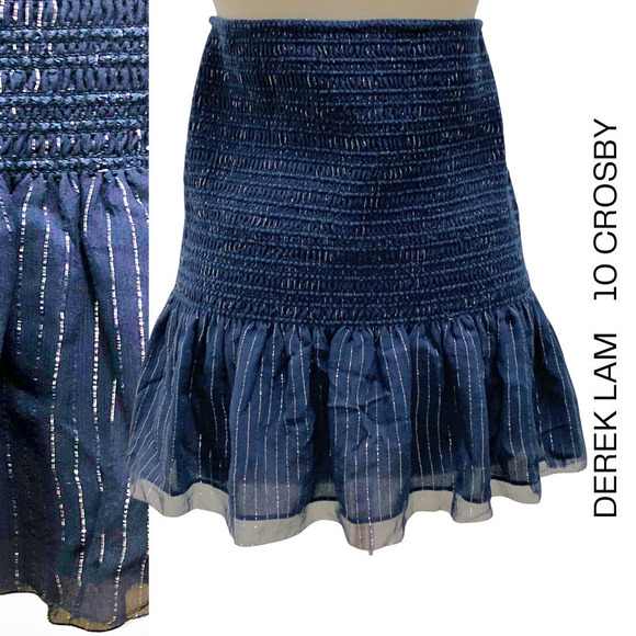 Derek Lam 10 Crosby NEW Sample Piece Navy Silver Metallic Smocked Ruffle… - Picture 1 of 9